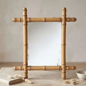 Miroir mural vintage avec cadre en bois tourne imitation faux bambou style Napoleon III - La Brocante de Paula