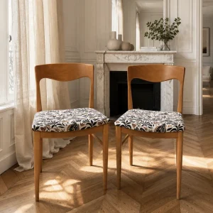 Paire de Chaises Vintage Danoises – Assises Imprimé Botanical & Terracotta